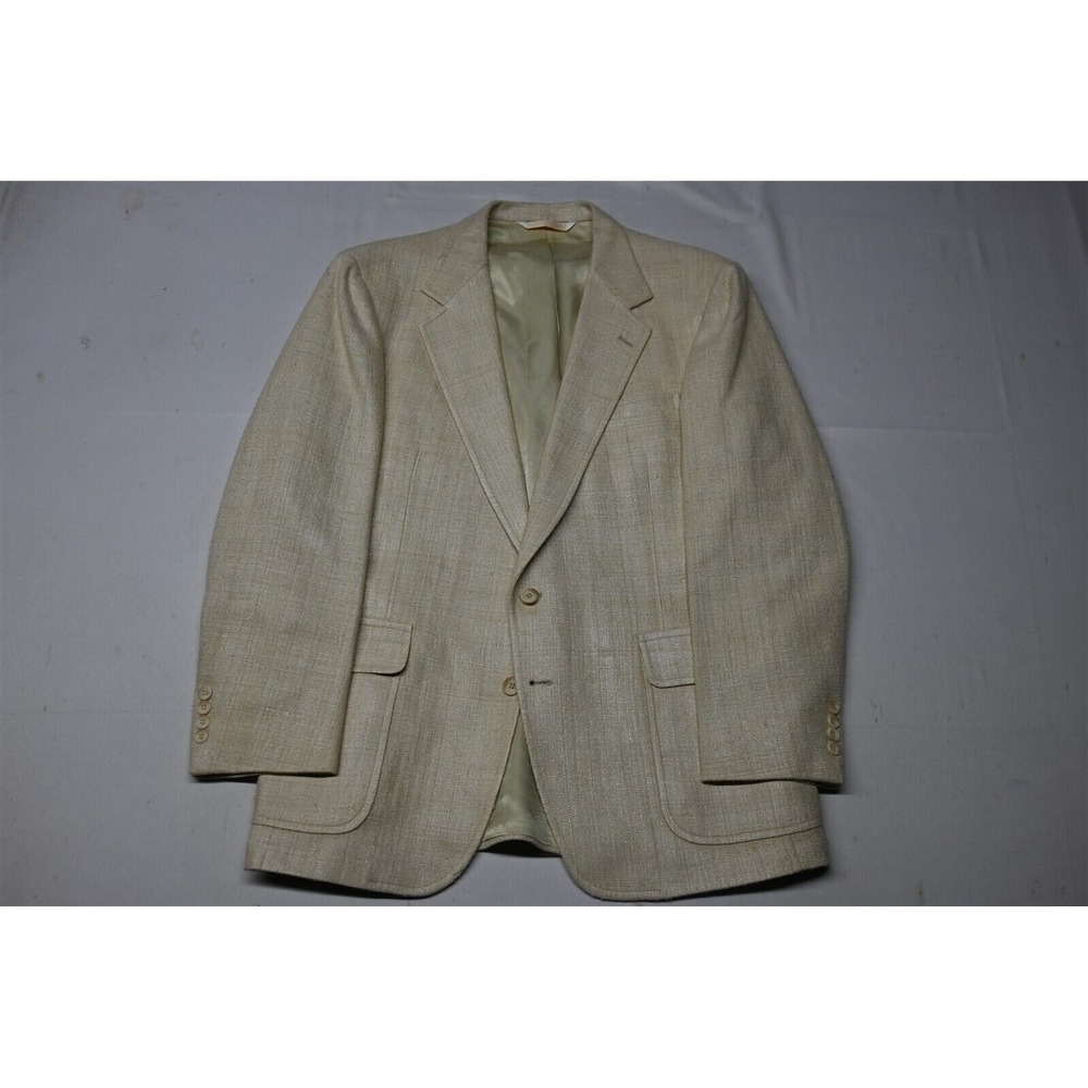 Vtg Christian Brooks 44R Ivory‎ Hopsack 100% Silk Mens Blazer Sport Coat Jacket